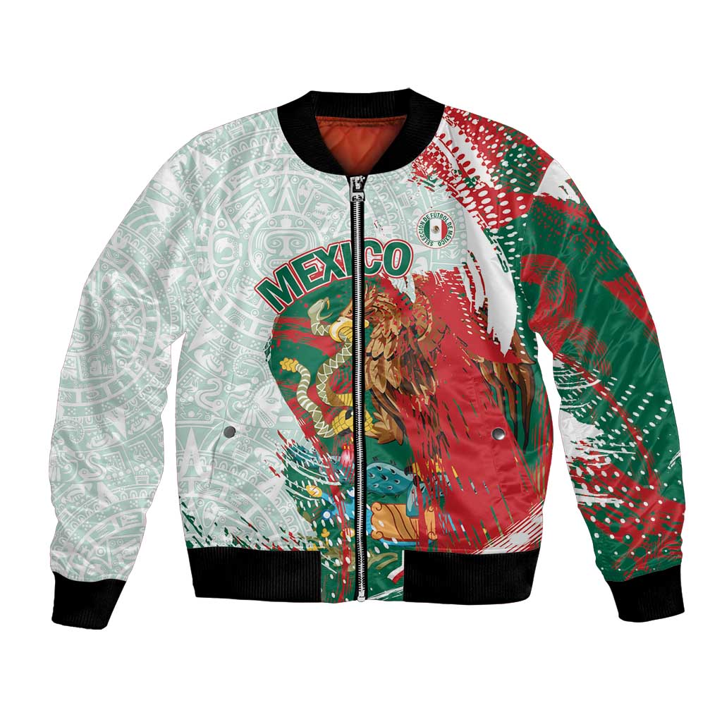Mexico Football Custom Bomber Jacket El Tri Aztec Calendar Brush Style