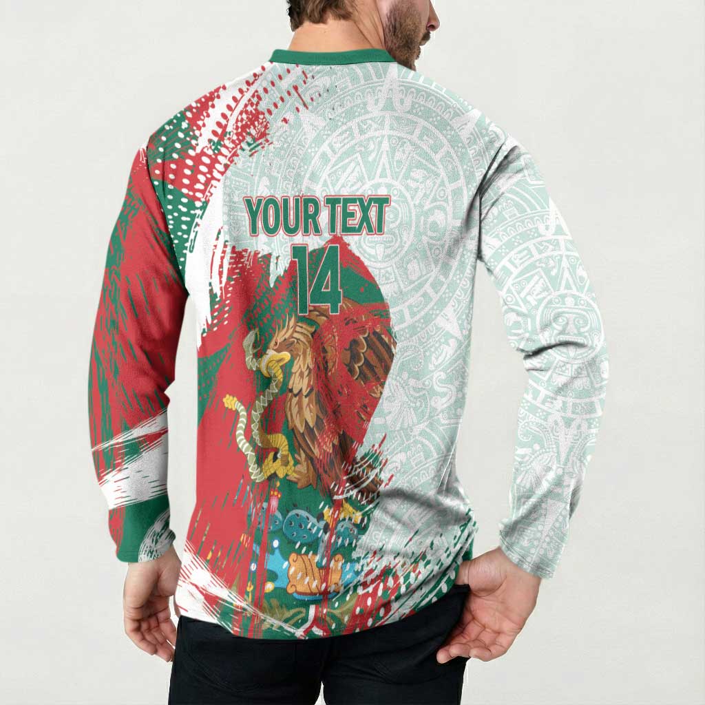 Mexico Football Custom Button Sweatshirt El Tri Aztec Calendar Brush Style