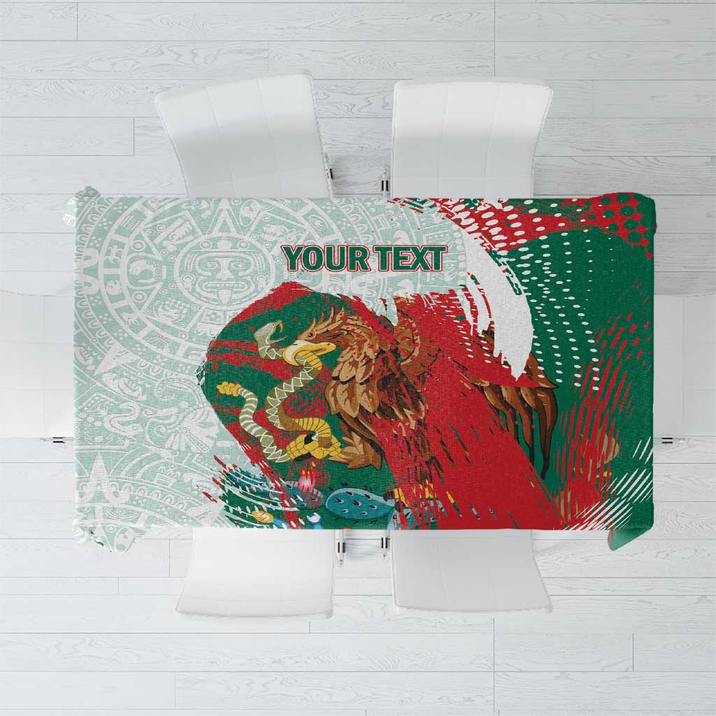 Mexico Football Custom Tablecloth El Tri Aztec Calendar Brush Style
