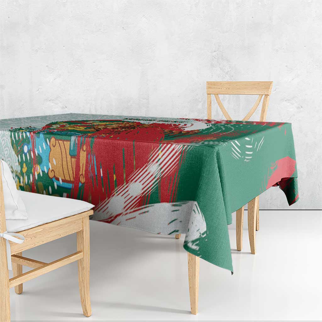 Mexico Football Custom Tablecloth El Tri Aztec Calendar Brush Style
