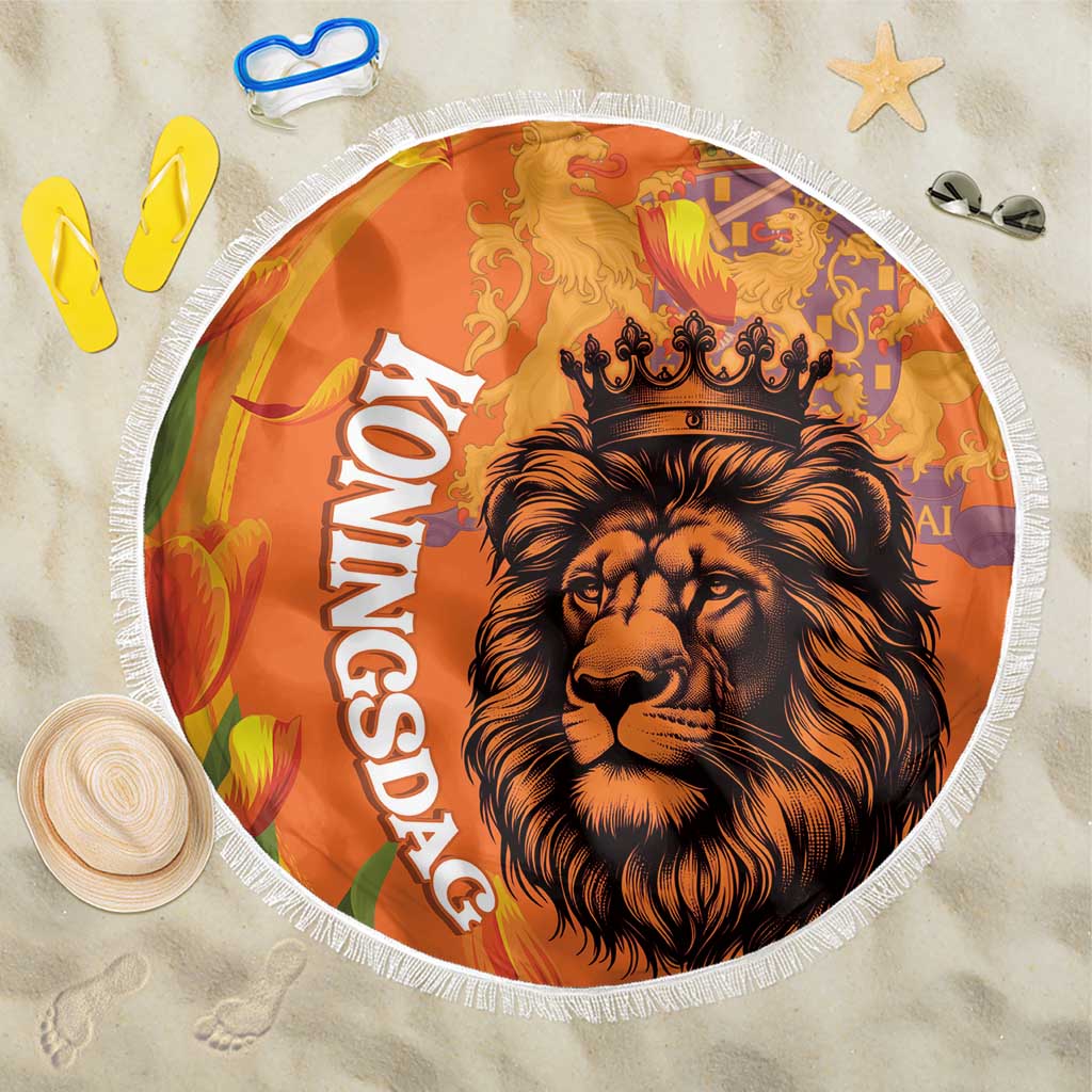 Nederland Fijne Koningsdag Beach Blanket Netherlands Lion With Orange Tulips