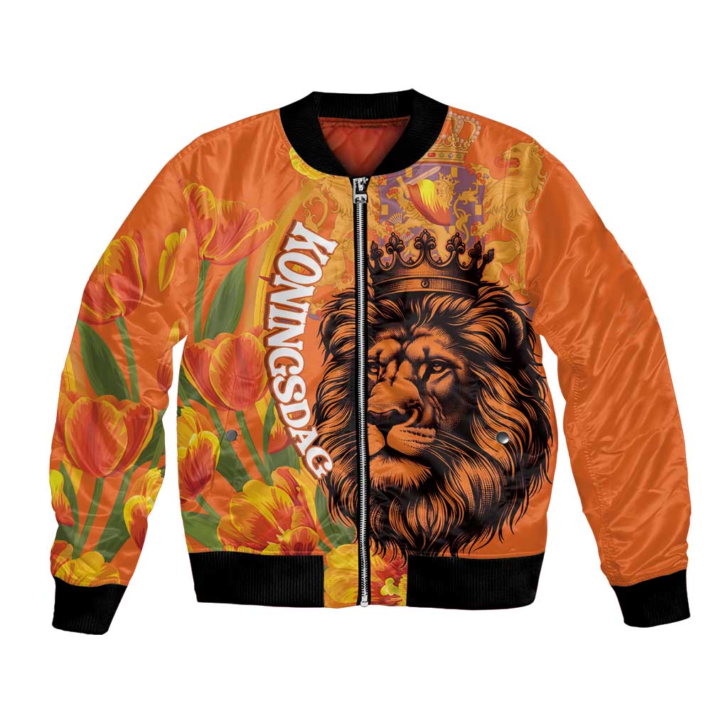 Nederland Fijne Koningsdag Bomber Jacket Netherlands Lion With Orange Tulips