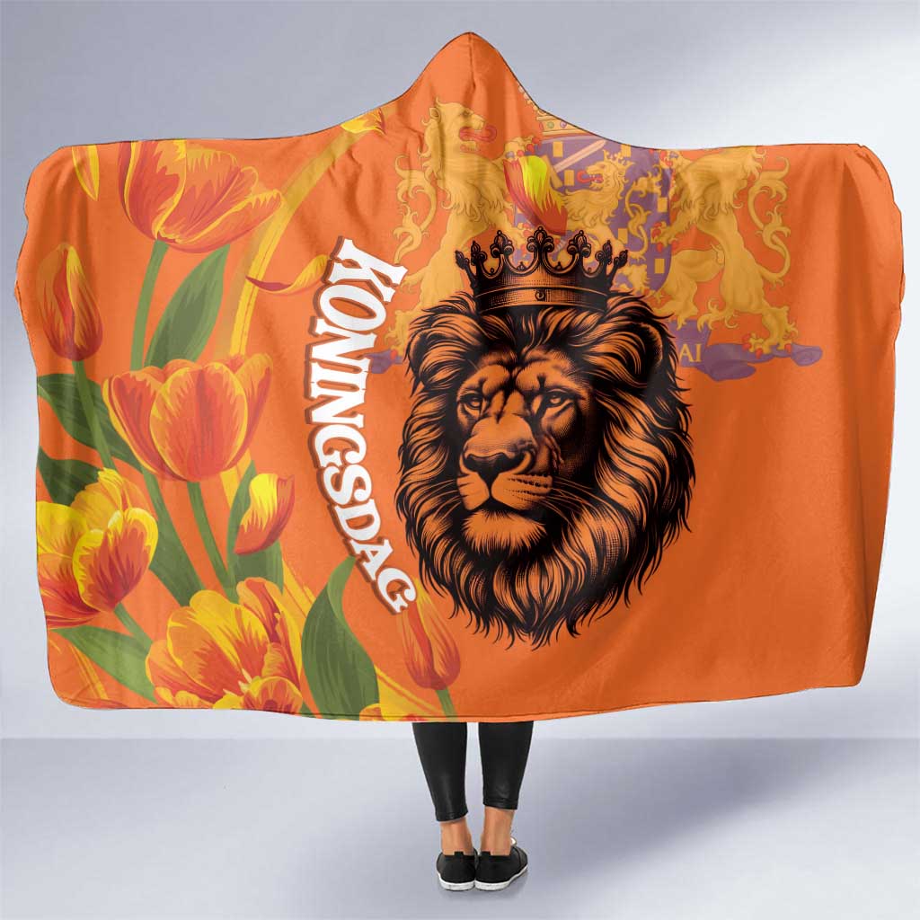 Nederland Fijne Koningsdag Hooded Blanket Netherlands Lion With Orange Tulips