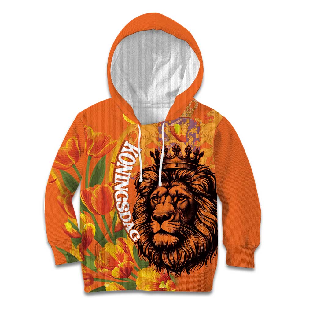 Nederland Fijne Koningsdag Kid Hoodie Netherlands Lion With Orange Tulips