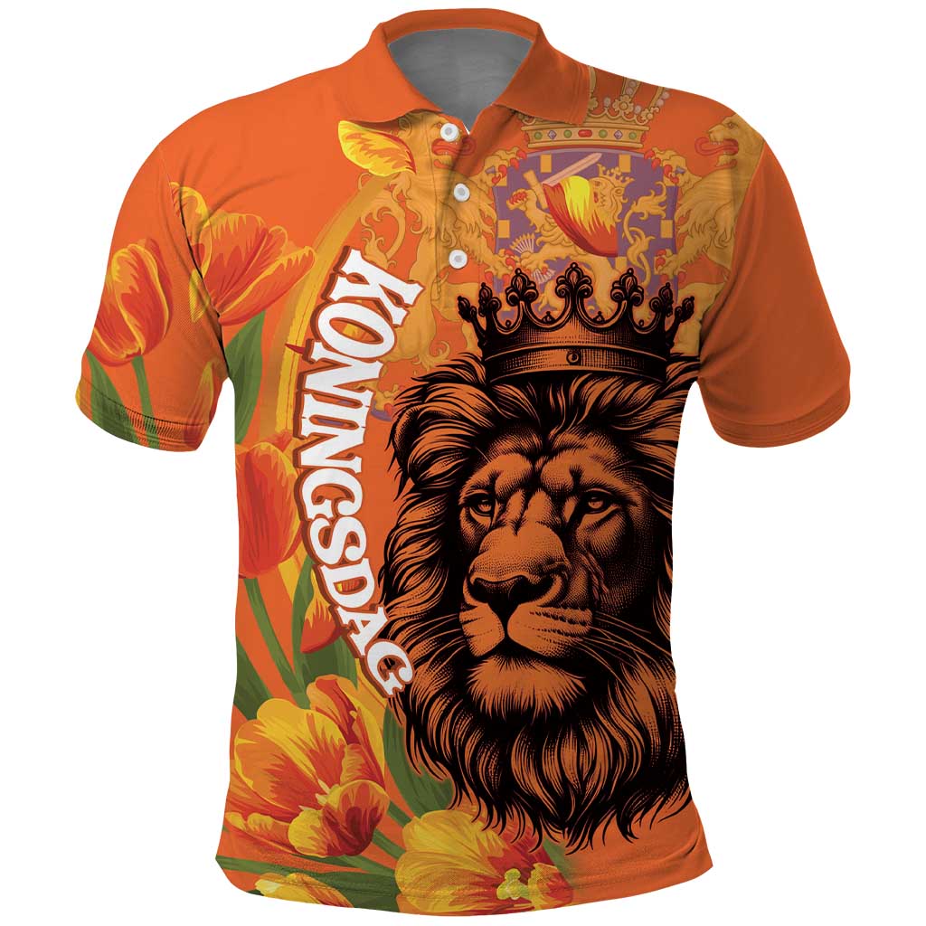 Nederland Fijne Koningsdag Polo Shirt Netherlands Lion With Orange Tulips