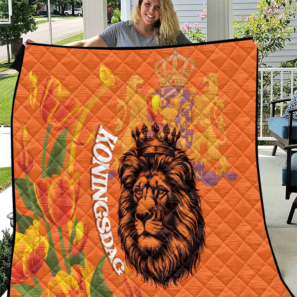 Nederland Fijne Koningsdag Quilt Netherlands Lion With Orange Tulips