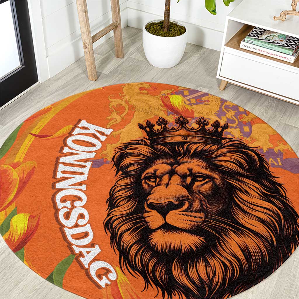 Nederland Fijne Koningsdag Round Carpet Netherlands Lion With Orange Tulips