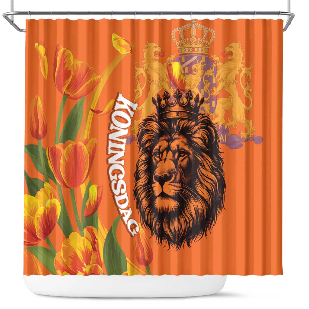 Nederland Fijne Koningsdag Shower Curtain Netherlands Lion With Orange Tulips