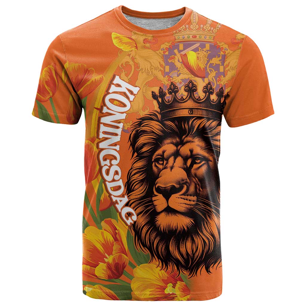 Nederland Fijne Koningsdag T Shirt Netherlands Lion With Orange Tulips