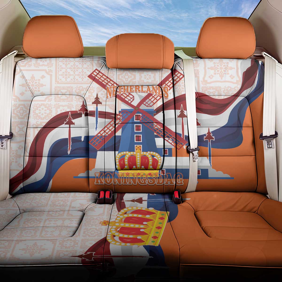 Netherlands King's Day Back Car Seat Cover Windmill With Nederland Pattern