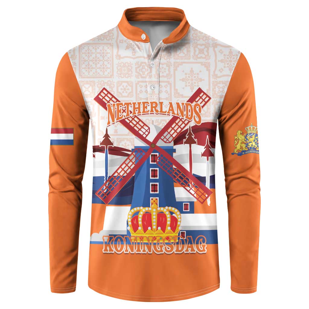 Netherlands King's Day Button Sweatshirt Windmill With Nederland Pattern