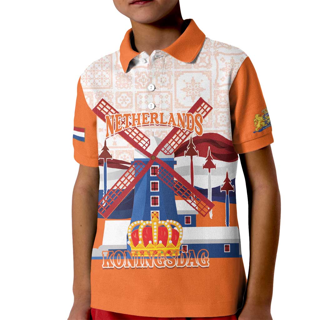 Netherlands King's Day Kid Polo Shirt Windmill With Nederland Pattern