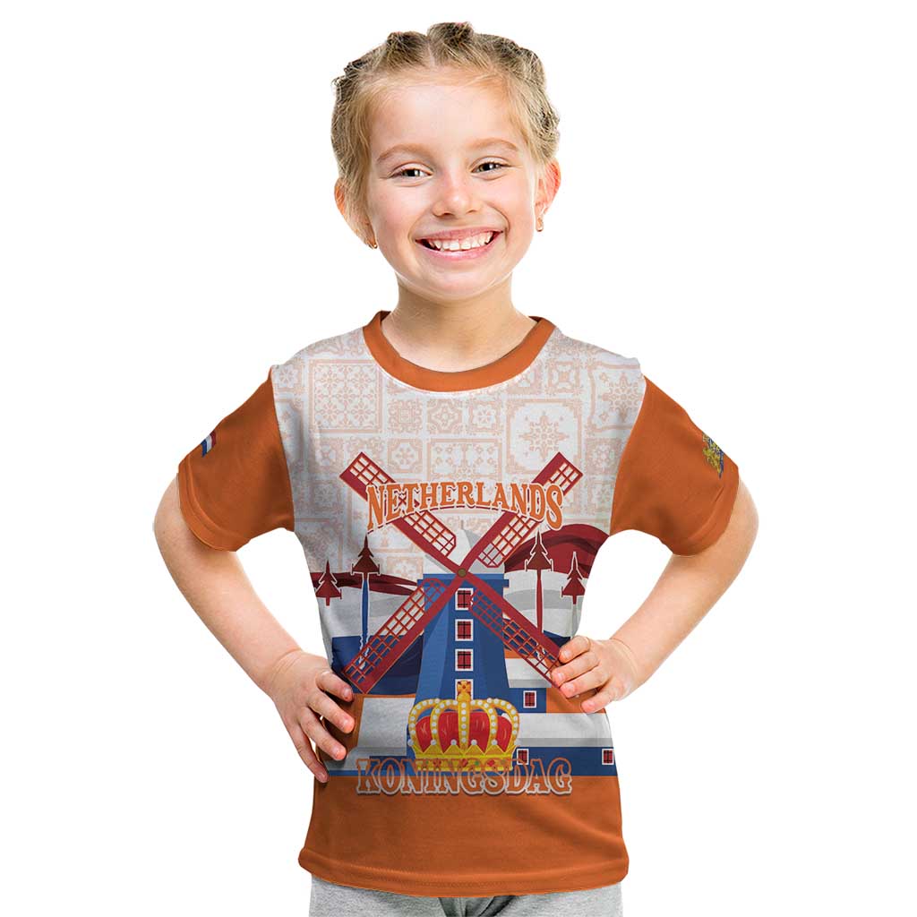 Netherlands King's Day Kid T Shirt Windmill With Nederland Pattern