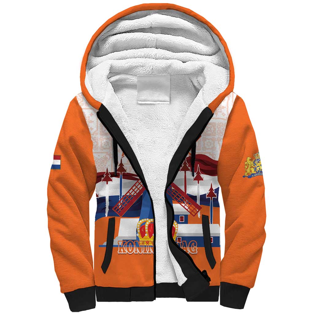 Netherlands King's Day Sherpa Hoodie Windmill With Nederland Pattern