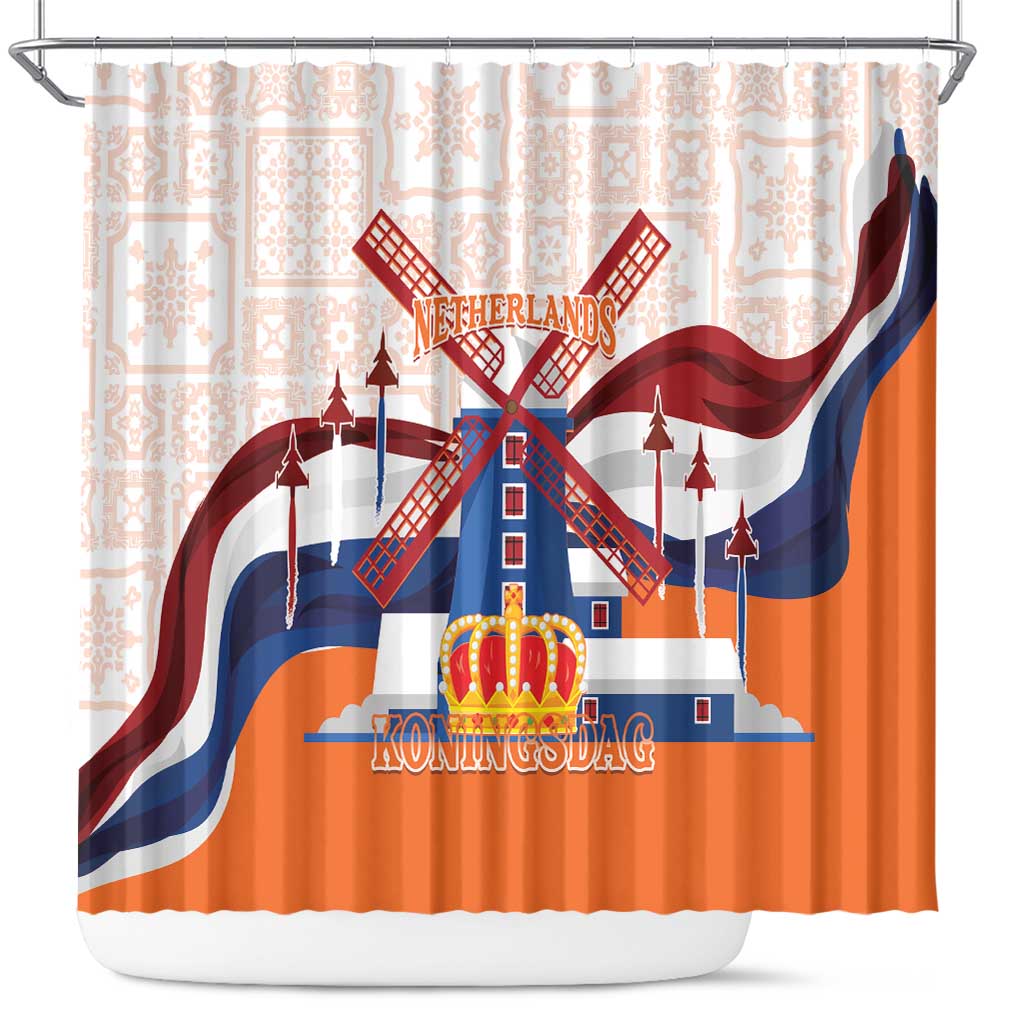 Netherlands King's Day Shower Curtain Windmill With Nederland Pattern