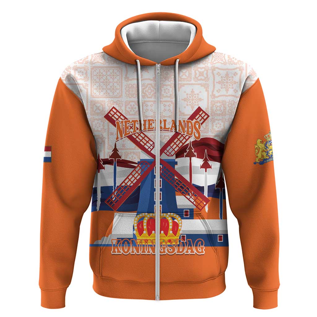 Netherlands King's Day Zip Hoodie Windmill With Nederland Pattern