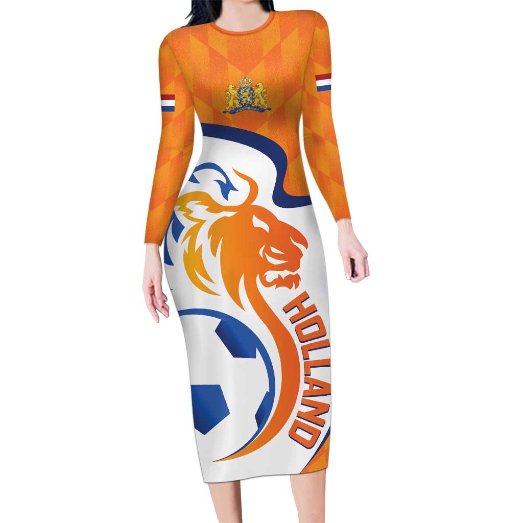 Custom Netherlands Football Long Sleeve Bodycon Dress 2025 Go Champions Holland