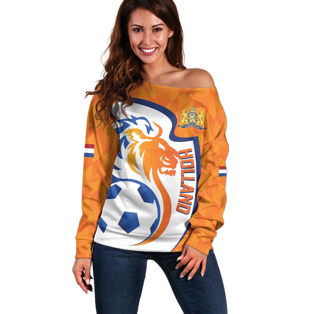 Custom Netherlands Football Off Shoulder Sweater 2025 Go Champions Holland