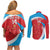 Custom Luxembourg Football Couples Matching Off Shoulder Short Dress and Long Sleeve Button Shirt Allez Les Lions Rouges