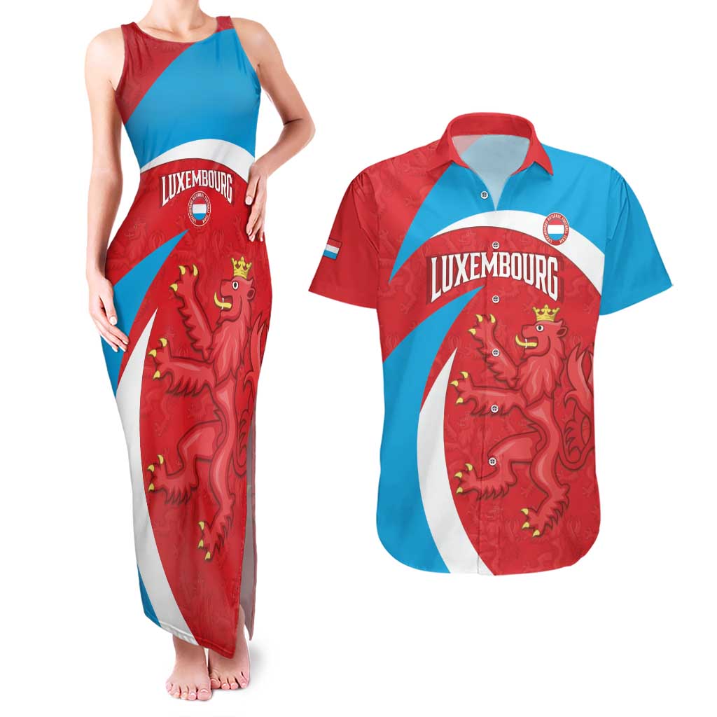 Custom Luxembourg Football Couples Matching Tank Maxi Dress and Hawaiian Shirt Allez Les Lions Rouges