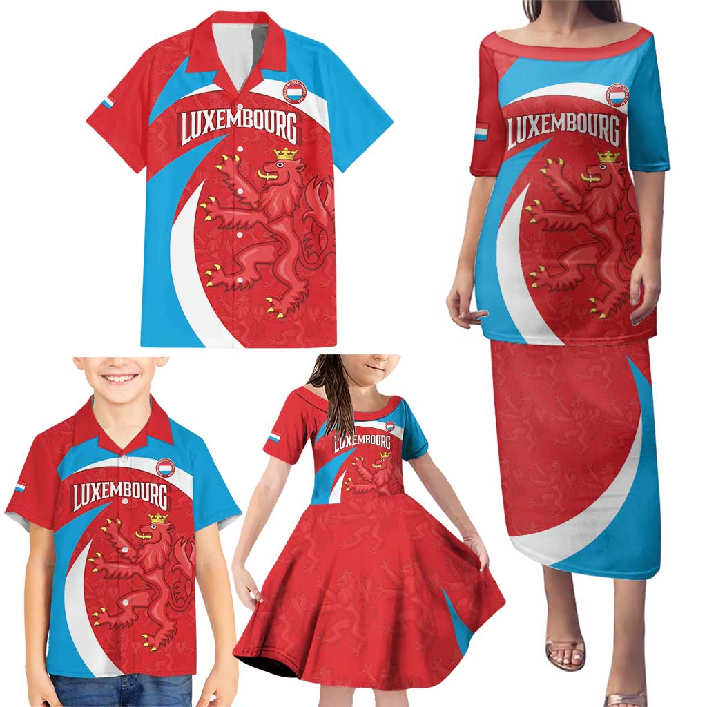 Custom Luxembourg Football Family Matching Puletasi and Hawaiian Shirt Allez Les Lions Rouges