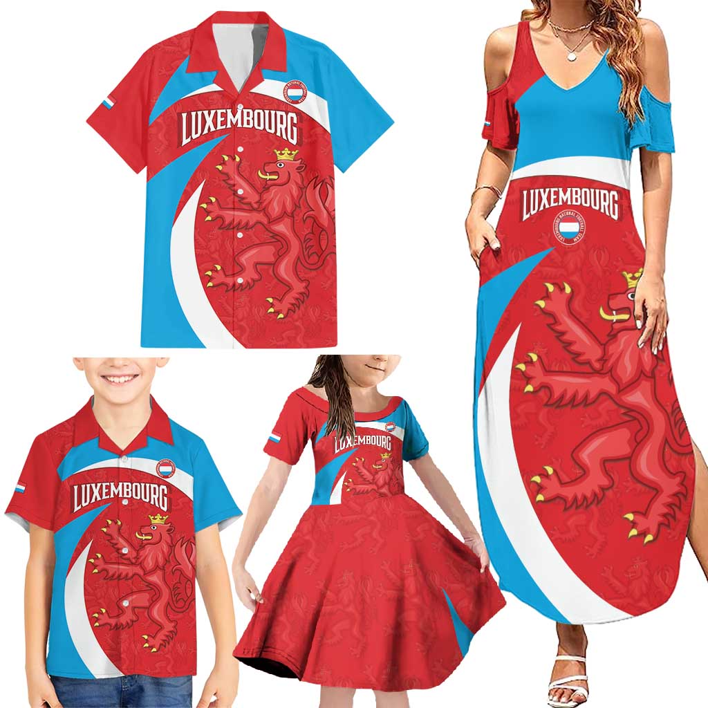 Custom Luxembourg Football Family Matching Summer Maxi Dress and Hawaiian Shirt Allez Les Lions Rouges