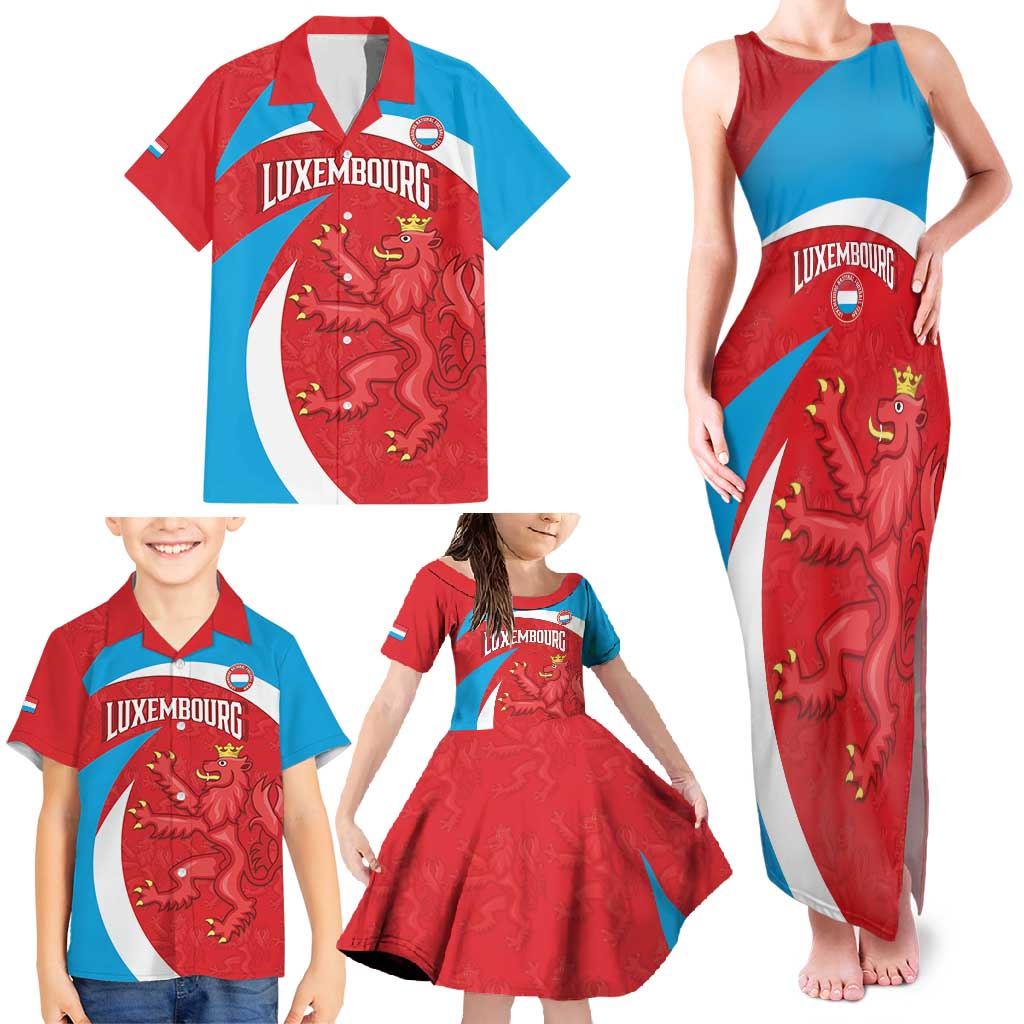 Custom Luxembourg Football Family Matching Tank Maxi Dress and Hawaiian Shirt Allez Les Lions Rouges