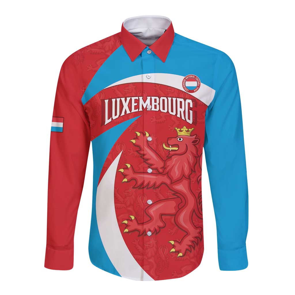 Custom Luxembourg Football Long Sleeve Button Shirt Allez Les Lions Rouges