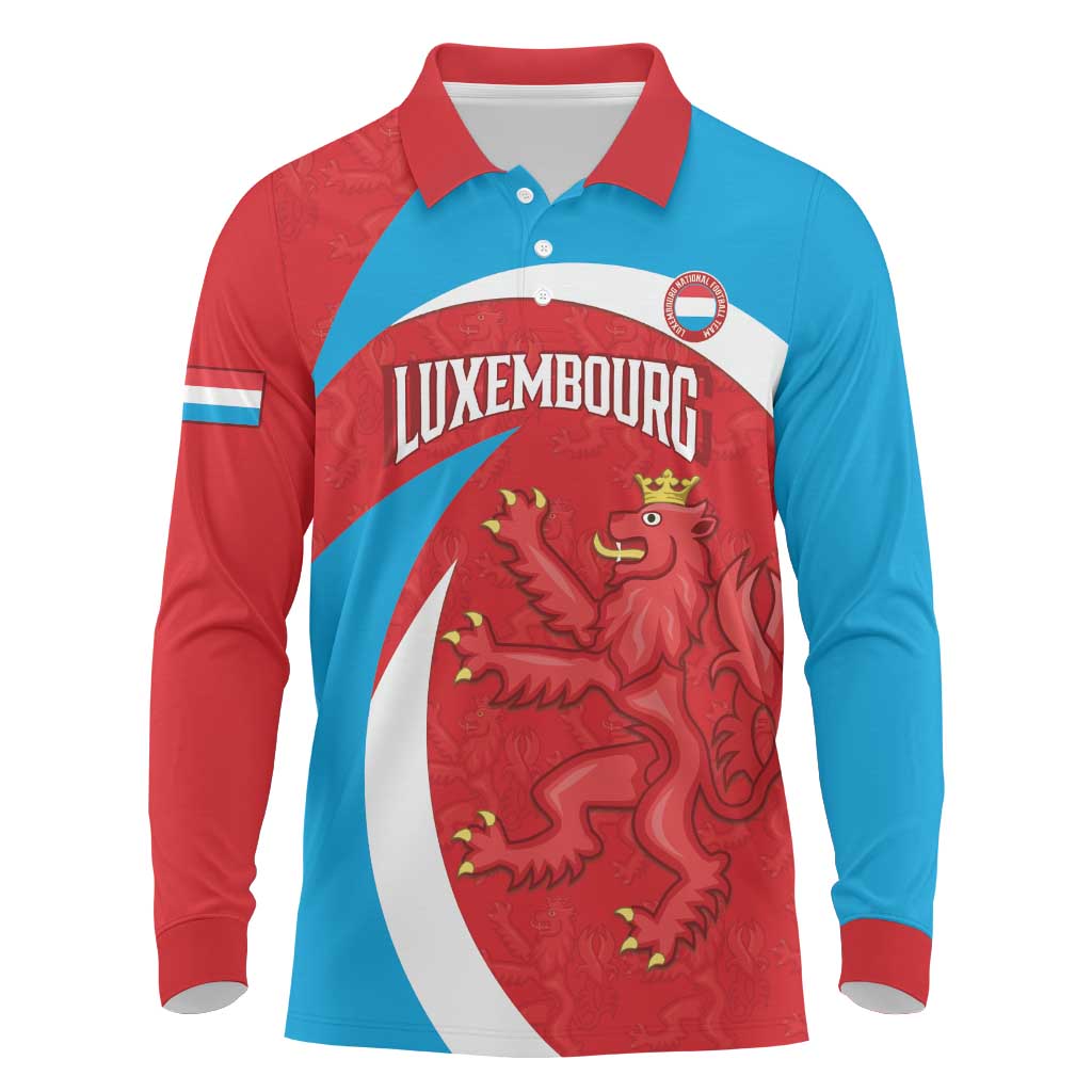 Custom Luxembourg Football Long Sleeve Polo Shirt Allez Les Lions Rouges