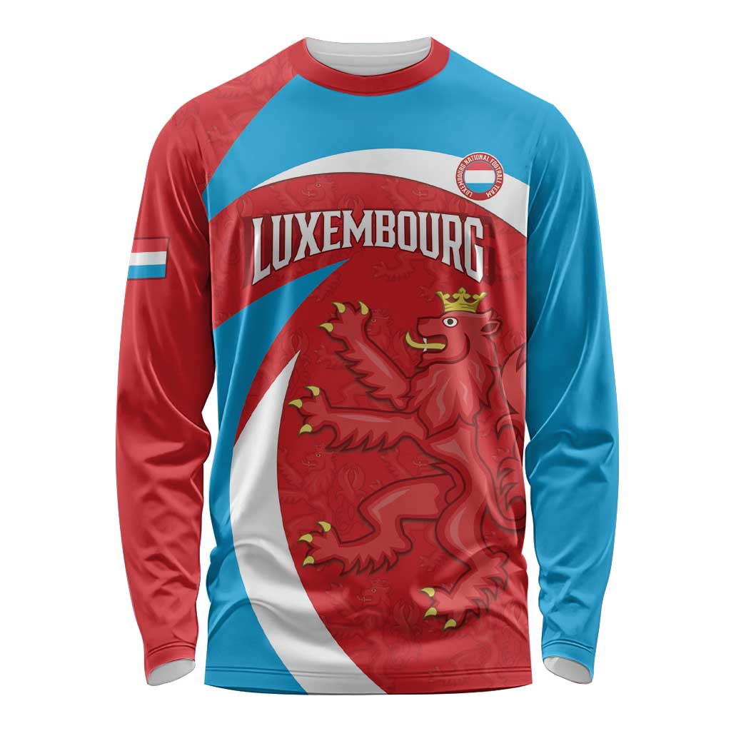 Custom Luxembourg Football Long Sleeve Shirt Allez Les Lions Rouges