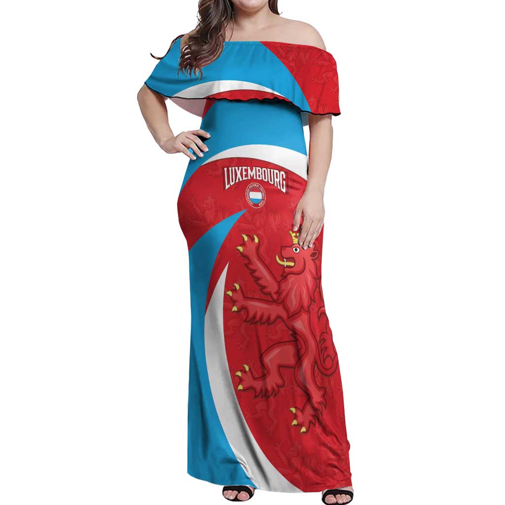 Custom Luxembourg Football Off Shoulder Maxi Dress Allez Les Lions Rouges