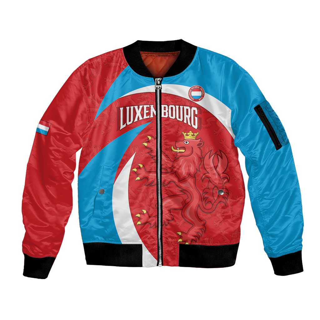 Custom Luxembourg Football Sleeve Zip Bomber Jacket Allez Les Lions Rouges