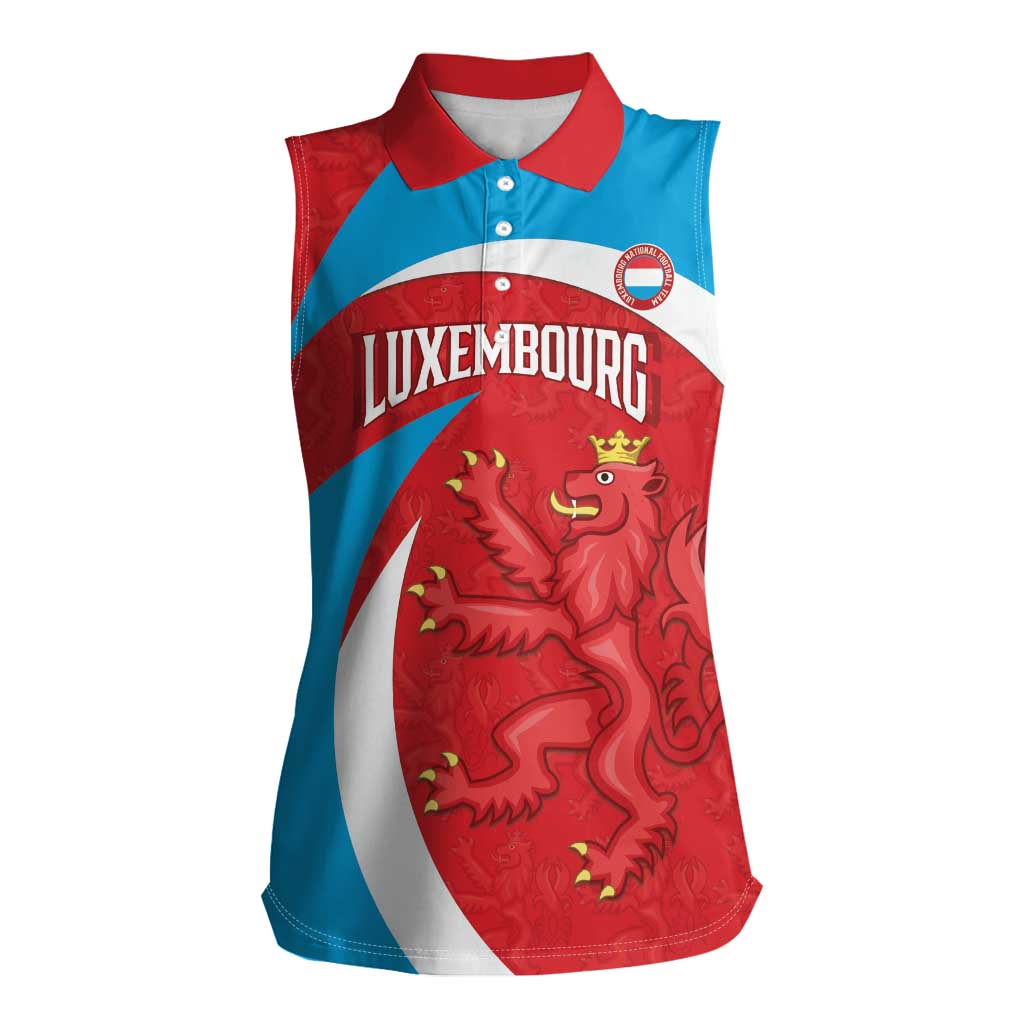 Custom Luxembourg Football Women Sleeveless Polo Shirt Allez Les Lions Rouges