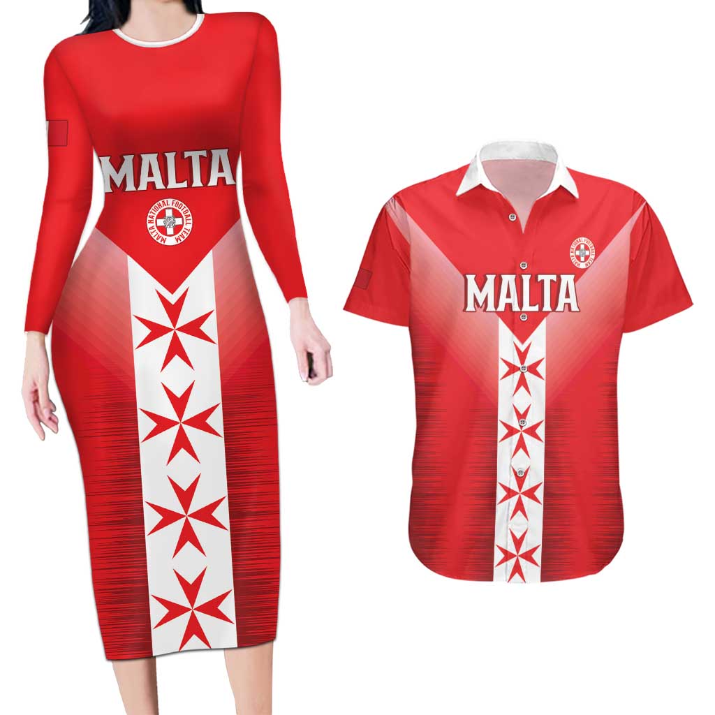 Custom Malta Football Couples Matching Long Sleeve Bodycon Dress and Hawaiian Shirt Maltese Cross Sporty Style