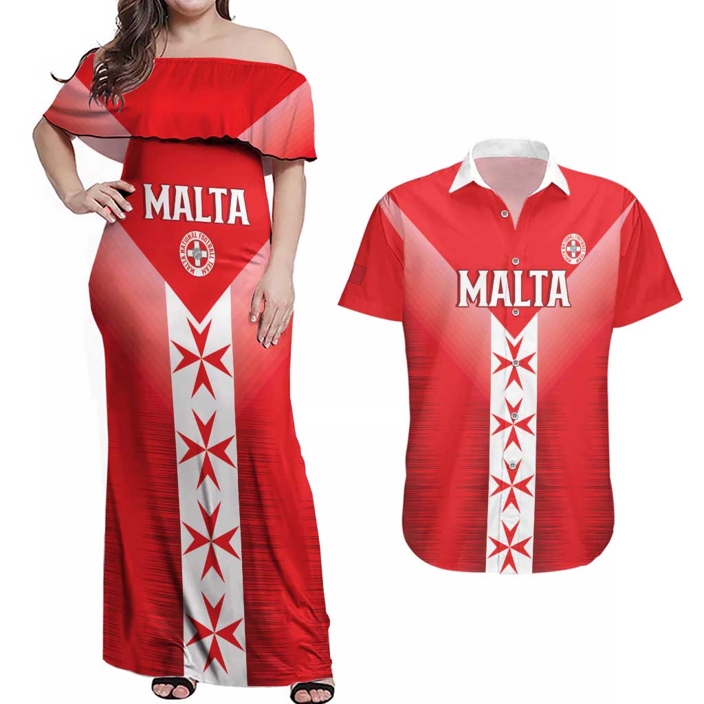 Custom Malta Football Couples Matching Off Shoulder Maxi Dress and Hawaiian Shirt Maltese Cross Sporty Style