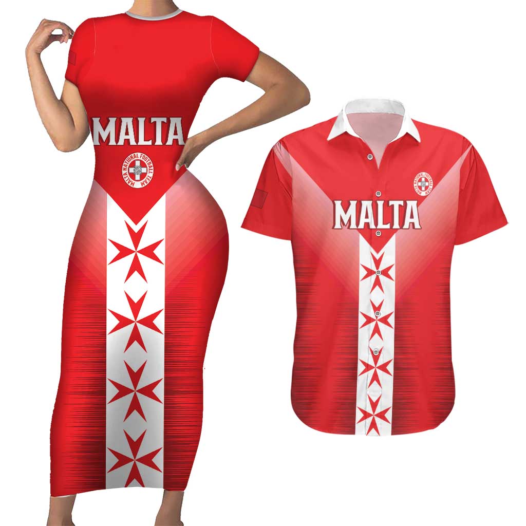 Custom Malta Football Couples Matching Short Sleeve Bodycon Dress and Hawaiian Shirt Maltese Cross Sporty Style