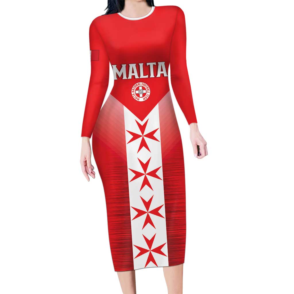 Custom Malta Football Long Sleeve Bodycon Dress Maltese Cross Sporty Style