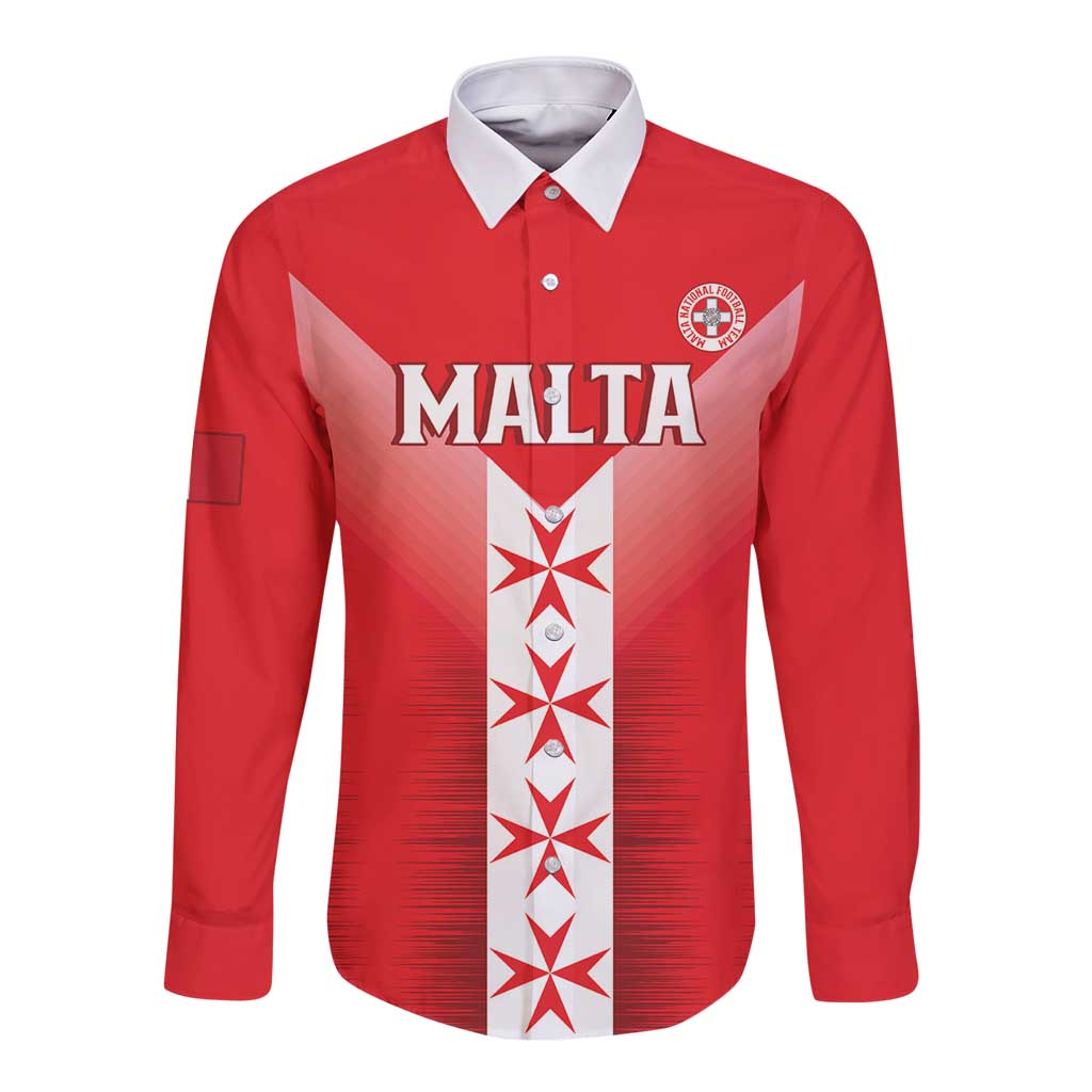 Custom Malta Football Long Sleeve Button Shirt Maltese Cross Sporty Style