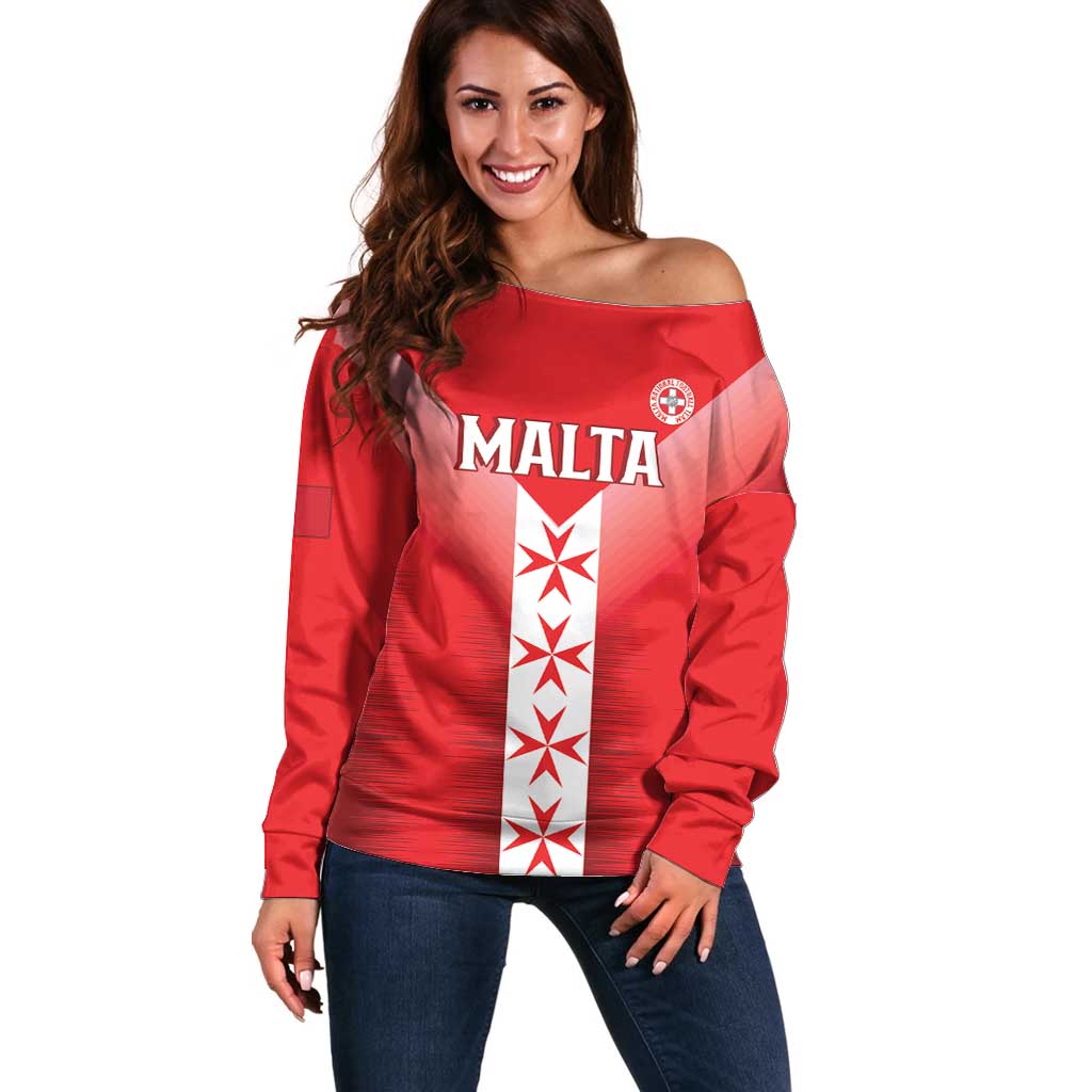 Custom Malta Football Off Shoulder Sweater Maltese Cross Sporty Style