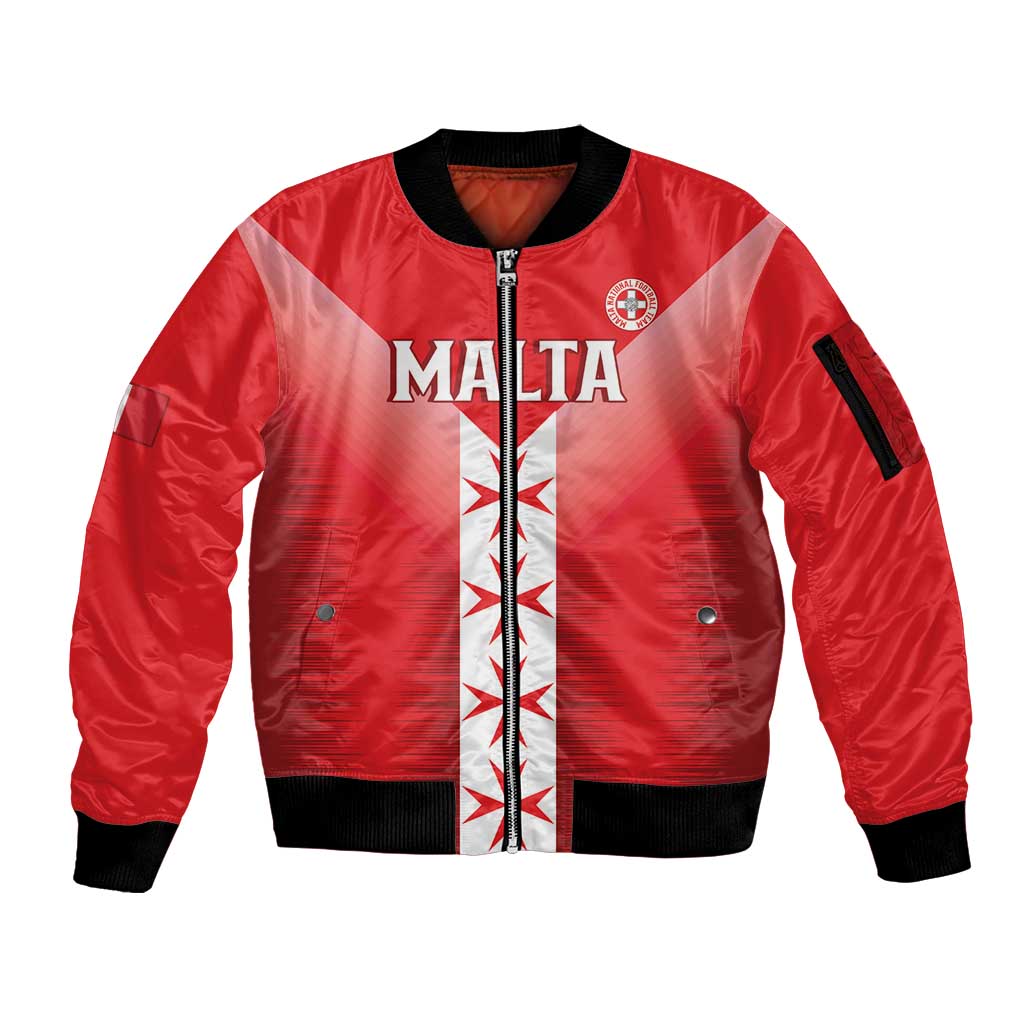 Custom Malta Football Sleeve Zip Bomber Jacket Maltese Cross Sporty Style