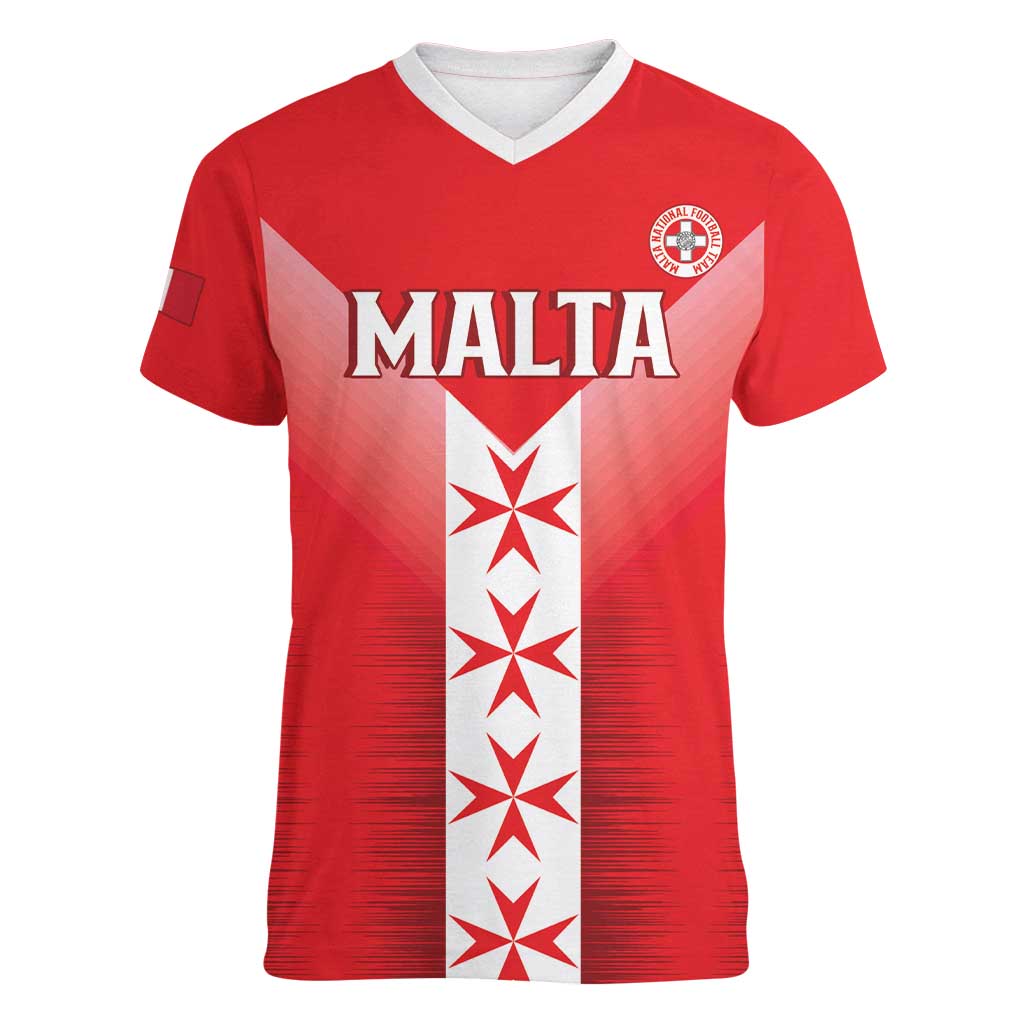 Custom Malta Football Women V-Neck T-Shirt Maltese Cross Sporty Style