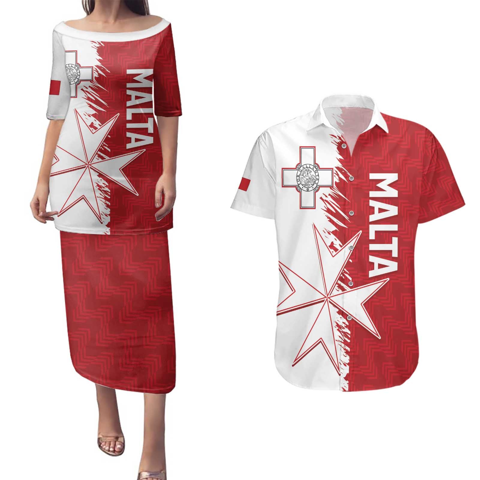 Custom Malta Football Couples Matching Puletasi and Hawaiian Shirt Go Champions Flag Style