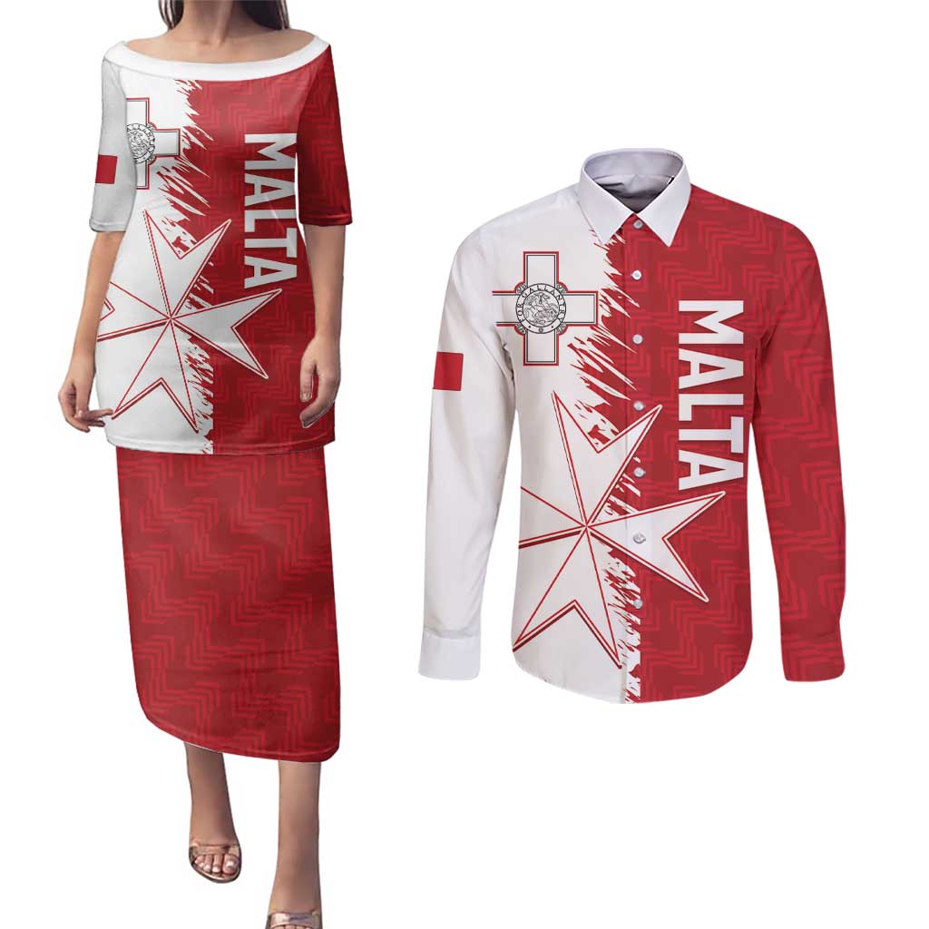 Custom Malta Football Couples Matching Puletasi and Long Sleeve Button Shirt Go Champions Flag Style