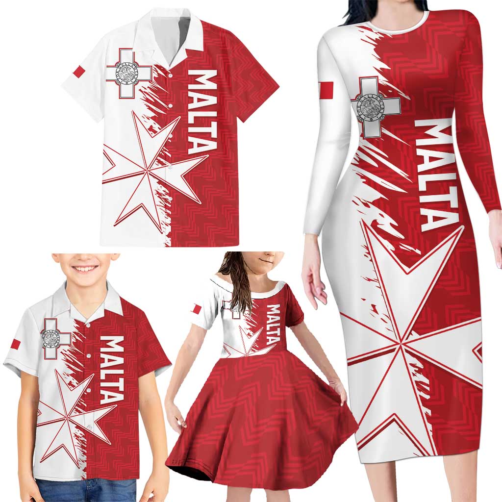 Custom Malta Football Family Matching Long Sleeve Bodycon Dress and Hawaiian Shirt Go Champions Flag Style