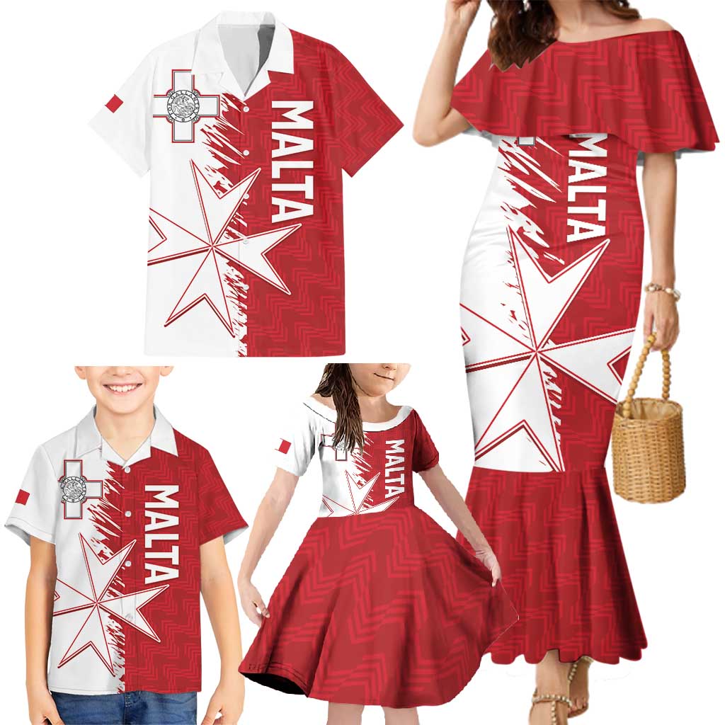 Custom Malta Football Family Matching Mermaid Dress and Hawaiian Shirt Go Champions Flag Style