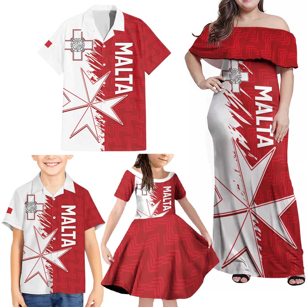 Custom Malta Football Family Matching Off Shoulder Maxi Dress and Hawaiian Shirt Go Champions Flag Style