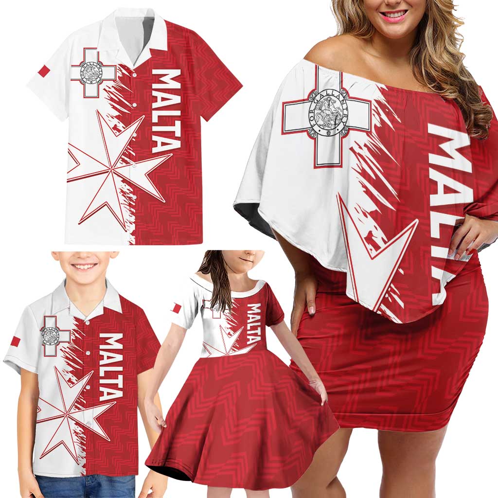 Custom Malta Football Family Matching Off Shoulder Short Dress and Hawaiian Shirt Go Champions Flag Style