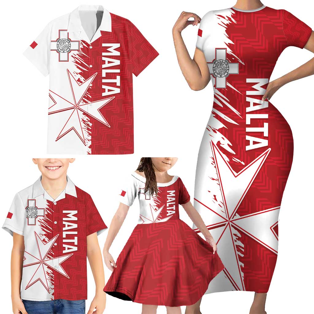 Custom Malta Football Family Matching Short Sleeve Bodycon Dress and Hawaiian Shirt Go Champions Flag Style