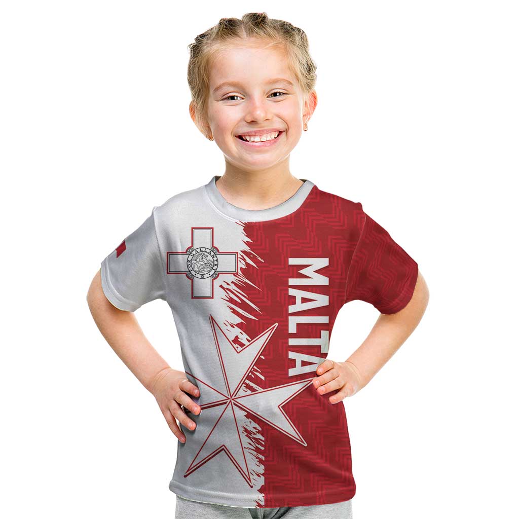 Custom Malta Football Kid T Shirt Go Champions Flag Style