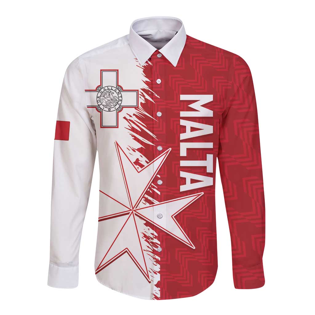 Custom Malta Football Long Sleeve Button Shirt Go Champions Flag Style